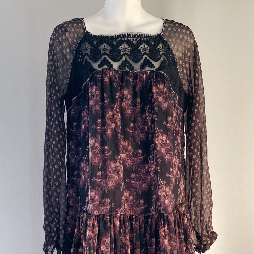 Free people tie dye lace long sleeve dress